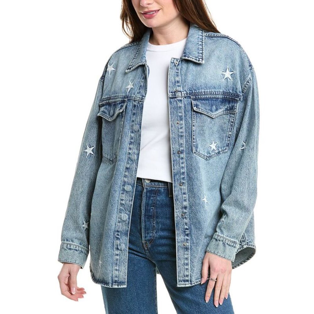 Pistola Star Embellished Oversized Jean Jacket Size Large